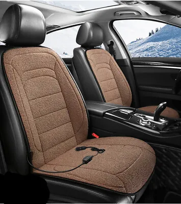 2Pc Winter Heated Car Seat Cushion Front Seat Warmer Cover Lamb Wool Accessories • $63.80