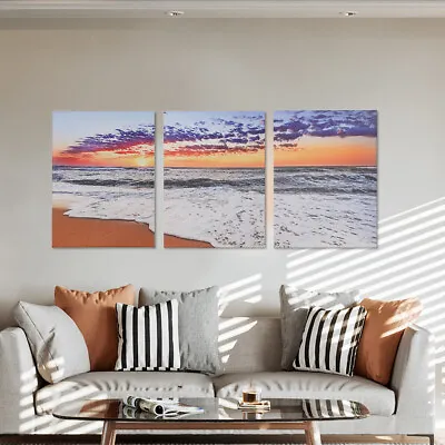 £8.95 • Buy Canvas Picture Wall Art Beach Sunset Seascape Abstract Split Multi 3 Panels Set