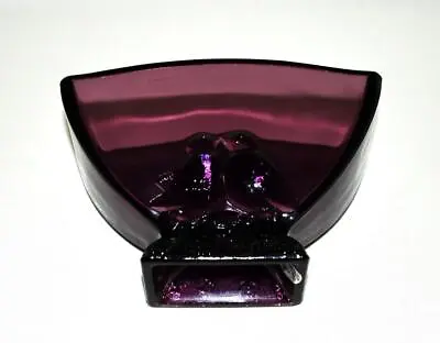 Fenton Purple Amethyst Holophane Verlys Glass With Lovebirds Fan Vase ~ B206 • $42.99