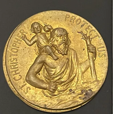 Vintage Catholic St Christopher Thin Pressed Metal Gold Tone Medal • $9.99