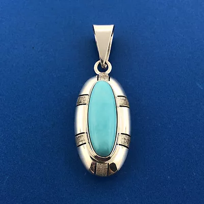 Vintage CII Mexico 925 Sterling Silver Turquoise Cabochon Oval Statement Pendant • $65