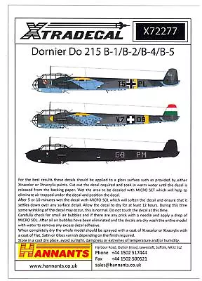 Xtra Decals 1/72 DORINER Do-215B-1 B-2 B-4 Or B-5 German WWII Bomber • $13.50