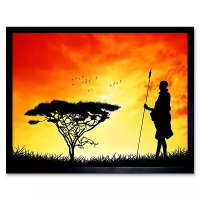 Photo Mock Up Silhouette Sunset Masai Warrior 12X16 Inch Framed Art Print • £26.99