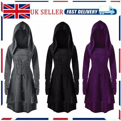 £19.99 • Buy Women Roleplay Gothic Medieval Hooded Lace-up Midi Dress Party Costume Cosplay