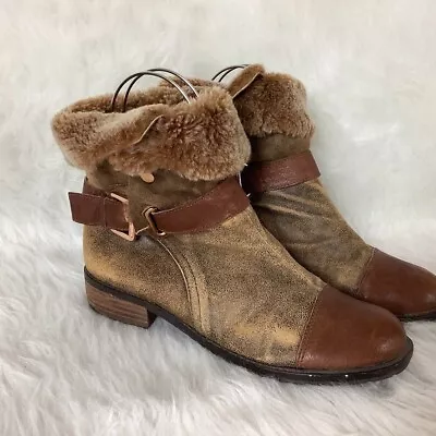 Matt Bernson Brown Leather Shearling Lined Buckle Harness Tundra Boot • $50