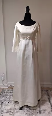 Vintage 1960s Lorrie Deb ILGWU Union Wedding Dress Lace Pearl Ivory Empire Waist • $74.95