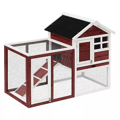 PawHut 122cm Wooden Rabbit Hutch Bunny Cage Pet House With Tray Ladder Run • £89.99