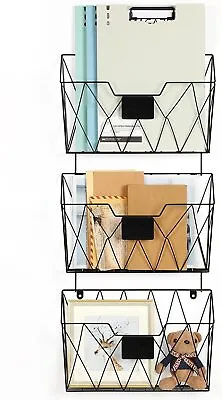 Hanging Wall File Holder Wall Mount Home Metal 3 Pockets Mail Organizer W/Hooks • $22.99