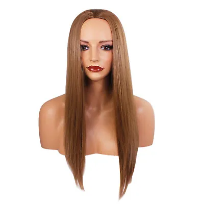 Ladies 3/4 Half Wig Light Brown Straight 22  Heat Resistant Synthetic Hair • £14.99