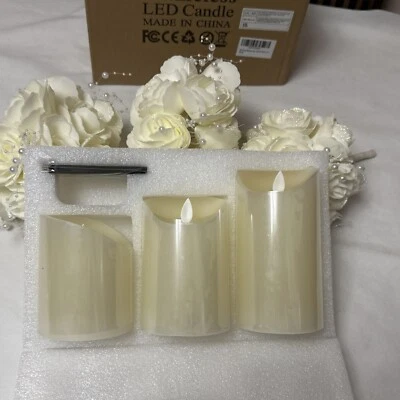 £12.99 • Buy Set Of 3 LED Flameless Pillar Candles Flickering Battery Operated With Remote