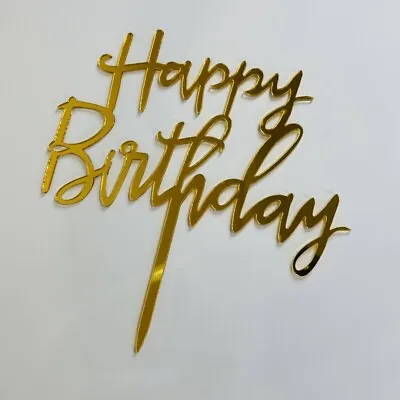 Acrylic Cake Topper Happy Birthday Gold Party Decoration Design Idea  • £2.49