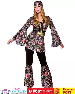 Ladies 60s 70s Go Go Retro Hippie Dancing Groovy Disco Fancy Dress Costume • $48.15