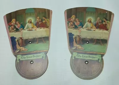 Vintage Pull Out Paper Hand Fan * Lot Of 2 Last Supper With 4 Digit Phone # • $19.73