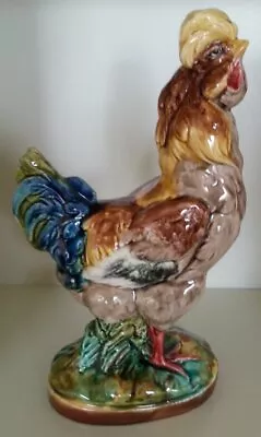 Pretty/Old Majolica Large Chicken 10 1/2  With Great Colors • $119