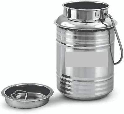 Stainless Steel Milk Pot Milk Storage Container Ghee Oil Can Lid Silver 4 Litre • £39.54