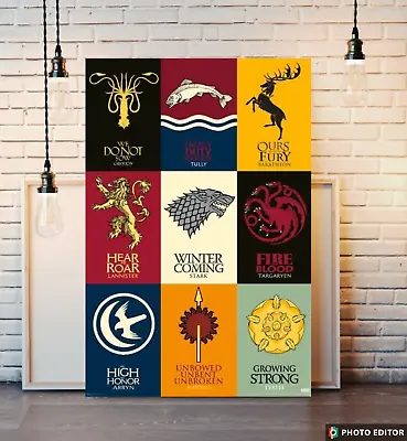 Game Of Thrones House Banners & Motos Canvas Print Poster Artwork • £35.95