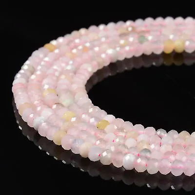 Natural Morganite Faceted Rondelle Beads Size 3x4mm 15.5  Strand • $11.24