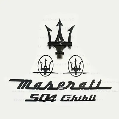 For Maserati Emblem Ghibli SQ4 Grille Trident Side Gloss Black Badge Sticker Kit • $75.98