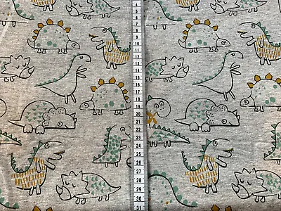 Cotton Jersey DINOSAUR Fabric GREY 154 Cm Wide Price / Meter • £7.45