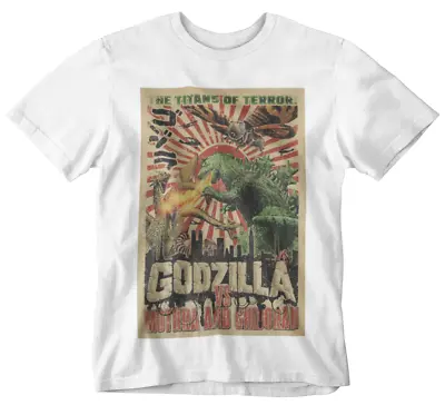 Godzilla Poster T-shirt Movie Retro Manga Japan Monster Asian Horror Tee • £6.99