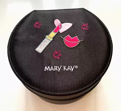 MARY KAY COSMETICS Box MAKEUP Jewelry Padded Round Zip Embroidered 5.5  X 4  • $18