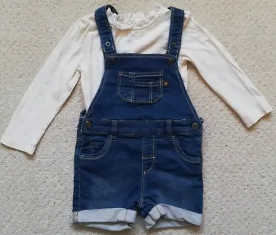 Mothercare & Primark Baby Girl Age 18-24 Months Dungaree Shorts & Top Set • £3.99