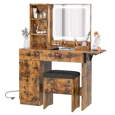 IRONCK Vanity Desk With LED Lighted Mirror & Power Outlet Makeup Table With ... • $278.48