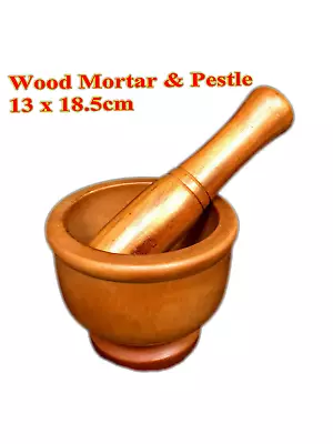 Large Wooden Wood Mortar & Pestle 13  X 18.5cm New For Kitchen Grinding Grinder • $28.55