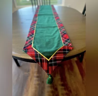 Tartan Plaid And Green Velvet Martha Stewart Everyday Christmas Table Runner.71” • $19.99