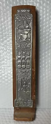 Vintage Norwegian Pewter & Wood Match Box Holder Heilag Olav Viking • $5