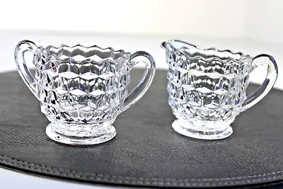 Vintage Fostoria American Cubist Glass Cream And Sugar Set • $8