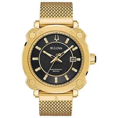 Bulova Men's Precisionist Grammy's Quartz Calendar Gold Watch 44MM 97B163 • $309.99