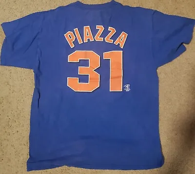 Vintage Majestic New York Mets Mike Piazza #31 Jersey T-Shirt Blue Size XL • $24.72