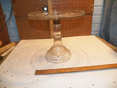 Vintage Pattern Clear Glass Pedestal 9  Tall Cake Stand • $31.99