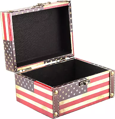 $31.86 • Buy Patriotic Wooden Vintage Treasure Chest Trinket Box American Flag Pattern Jewelr