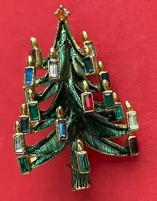 Vintage Hattie Carnegie Christmas Tree Pin Brooch Book Piece Rs Candles Mcm Rare • $335