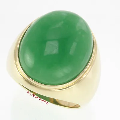 20 X 25mm Cabochon Green Jade Solitaire Men’s Ring Set 14k Solid Yellow Gold TPJ • $1835