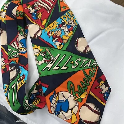 Vintage  Mickey Mouse Inc Disney 100% Silk  Pop Art Comic Style Tie Baseball • $16