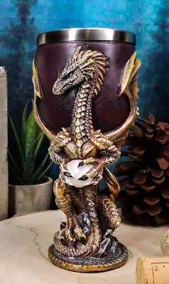 Ebros Maroon And Gold Medieval Dragon Wyvern Holding Egg Wine Goblet Chalice 5oz • $51.37