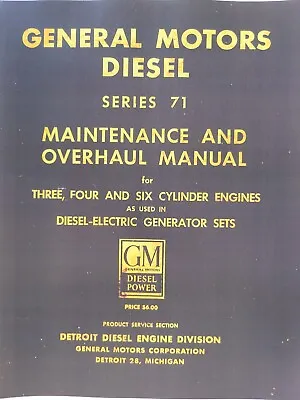 General Motors Detroit Ser 71 371 471 671 Diesel Engine Service Manual Generator • $590.04