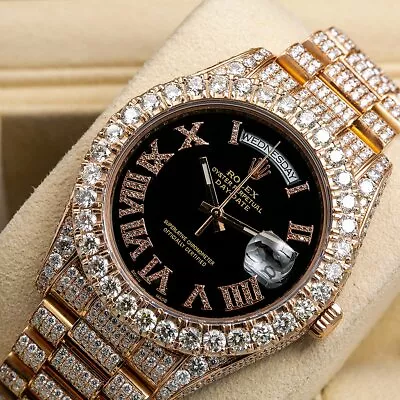 Rolex Day Date Ii 41mm 218235 Presidential Watch Rose Gold Black Dial Iced Out • $58995