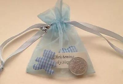 £4.10 • Buy Lucky Sixpence In Gift Bag & Silver Bear Charm - Baby Boy - Christening Present