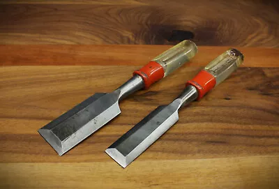 Vintage 1-1/2  & 1  Stanley Bevel Edge Wood Chisels PAT. PENDING USA MADE • $19.95