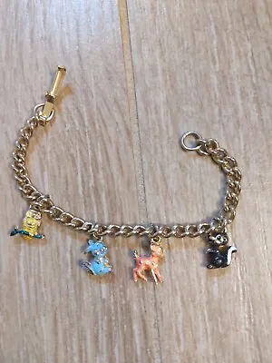 Vintage Walt Disney Productions Bambi Charm Bracelet Gold Tone Thumper Flower • $39