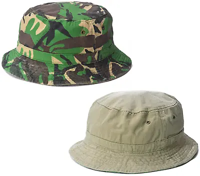 Mens Camouflage Bucket Hat 100% Cotton Reversible Bush Hat Sun Cap Fishing Hat • £9.99