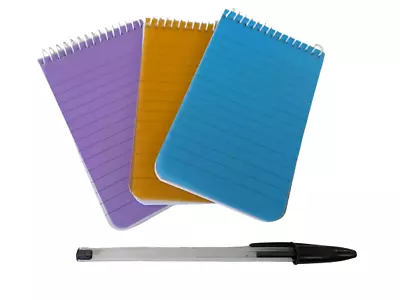 3 X A7 Pastel Spiral NOTEPADS Ruled Paper 50 Sheets & Black Pen Pocket Notebook • £3.10