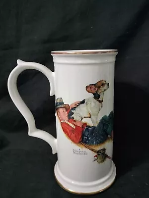 Gorham Norman Rockwell Stein Spring Adventures Between Boy Dog Fishing Vase Mug • $24.99