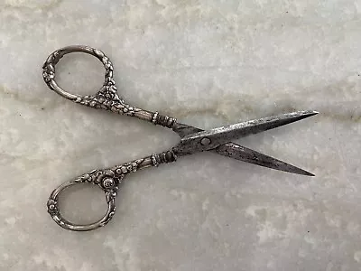 Vintage Ornate Sterling Silver Sewing Scissors-Marked GERMANY W/Cartouche Logo • $25