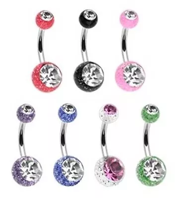£2.20 • Buy Glitter Double Gem Belly Bar - Choose Bar: 6mm 8mm 10mm 11mm 12mm 14mm 16mm 19mm