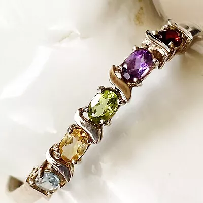 Italy Sterling Silver Multi Gemstone Omega Bracelet Garnet Topaz Peridot Citrine • $49.99